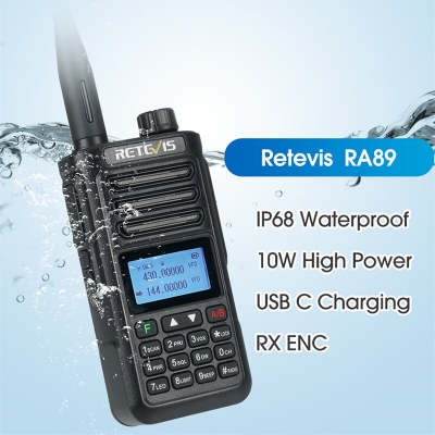 Retevis RA89 10W Walkie Talkie UV Dual Band Intelligent Noise Reduction IP68 Waterproof Long Range Two Way Radio Portable USB-C Charge Transceiver EU Plug [1997732]