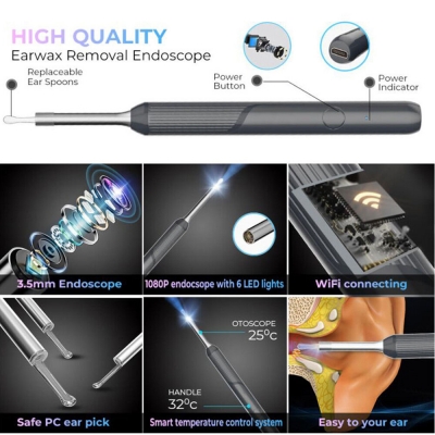 Wireless Smart Visual Ear Cleaner Otoscope NP20 Ear Wax Removal Tool with Camera Ear Endoscope 1080P Kit for IOS/Android COD [1996507]