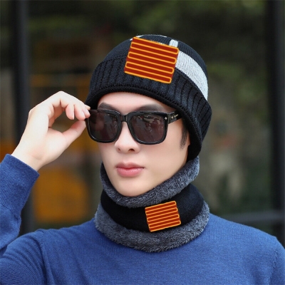 Electric Heating Hat Scarf Set Rechargeable Thermal Washable Hat Soft Knitted Winter Warm Scarf for Head Neck COD [2002277]