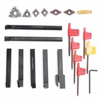 7pcs 12mm Shank Lathe Turning Tool Holder Boring Bar with 7pcs Carbide Insert and Wrench COD [1110118]