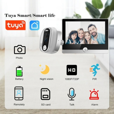 Tuya W1 1080P Peephole Camera IPS LCD Digital Door Viewer Remote Phone Intercom WiFi Smart Home Video Doorbell Camera COD [1993404]