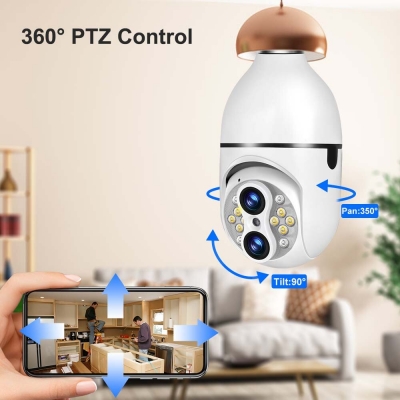 Guudgo E27 2MP+2MP WiFi Bulb Surveillance Camera Dual Lens 10X Zoom Color Night Vision Motion Detection Two-way Audio 4MP PTZ IP Baby Monitor Camera COD [1995417]