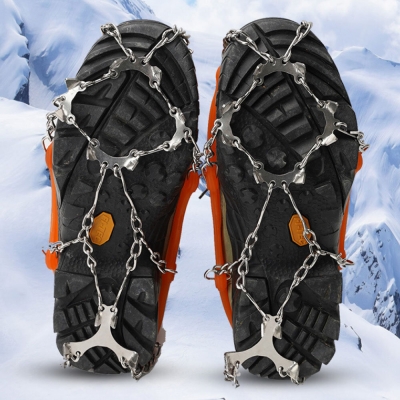 AUTO 12-teeth Ice Grip Stainless Steel Welding Chain Crampons Ice Cleats Non-slip Shoe Cover for Camping Climbing Snow Skiing COD [1776147]