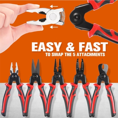 5 in 1 Plier Tool Set High Carbon Steel Wire Cutters Wire Strippers Needle Nose Pliers Long Range Durable Suitable for Heavy Duty Applications Removable Replacement [2004965]