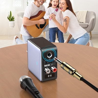 OMS-H6 bluetooth 5.3 Audio Transmitter Receiver 3.5mm AUX/RCA/U-Disk/TF/USB/6.5mm MIC Karaoke HIFI Stereo EQ Wireless Adapter EU Plug COD [2003495]