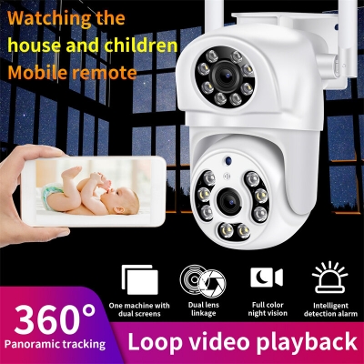 4MP UHD PTZ IP Dome EU Camera Dual Lens Double Screen AI Humanoid Detection Full Color CCTV Intercom APP Remote Home Surveillance Security Cameras COD [2002127]