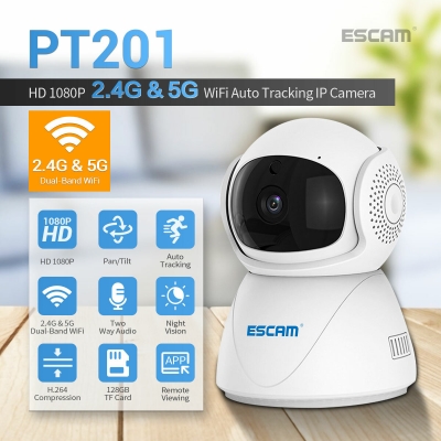 ESCAM PT201 1080P 2.4G 5G WIFI IP Camera PT Auto Tracking Cloud Storage Two-Way Voice Smart Night Vision Camera COD [1901732]