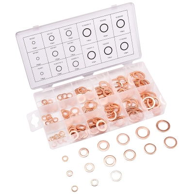 150PCS 15 Sizes Copper Metric Sealing Washers Assortment Set Flat Ring Sump Plug Oil Seal Gasket Sealing Washers Crush Washer Assortment M5/6/7/8/10/10.5/11/12/12.5/14/15/16/16.5/17.5 [1986668]