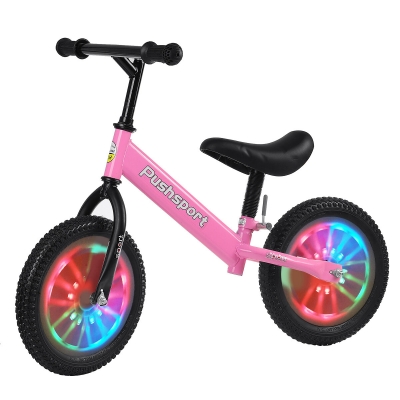 Kids Adjustable Height Flashing Balance Bikes Children Bicycle with Comfortable Cushions＆Non-slip Handles Wear-resistant＆Shock-absorbing Rubber Tires Aged 2-7 Years Old [1814859]