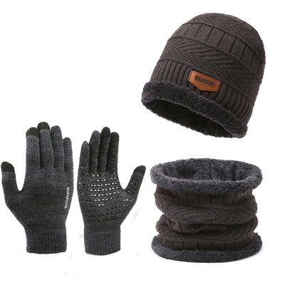 3pcs/set Women Men Winter Hat and Glove Sets Warm Knit Hat Snow Ski Skull Cap with Visor and Touch Screen Mittens Texting Gloves Set COD [2001055]