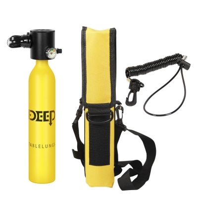 DIDEEP 0.5L Mini Scuba Tank Kit with Storage Bag and Satety Rope Portable Scuba Diving Tank Gear Support 5-10 Minutes Breath Underwater Breathing Devicefor Partner Underwater Entertainment Backup Air [1989666]