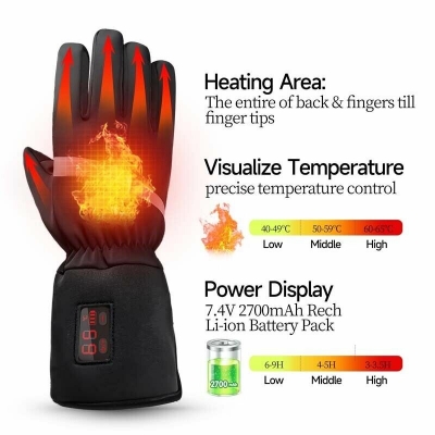 Heated Gloves Waterproof Touch Screen Rechargeable 2200mAh Battery Electric Heated Glove Liners Winter Gloves Precise Temperature Control for Outdoor Snow Sports [1999064]