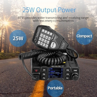 RETEVIS RT95 Car Two-Way Radio Station 200CH 25W High Power VHF UHF Mobile Radio Car Radio CHIRP Ham Mobile Radio Transceiver COD [1864849]