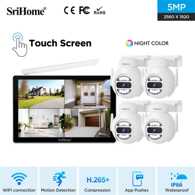 Srihome NVS010 5MP WiFi PTZ Surveillance Camera Intelligent Night Vision Motion Detection Two-way Intercom IP66 Outdoors Wireless CCTV Monitoring System Kit [2004562]