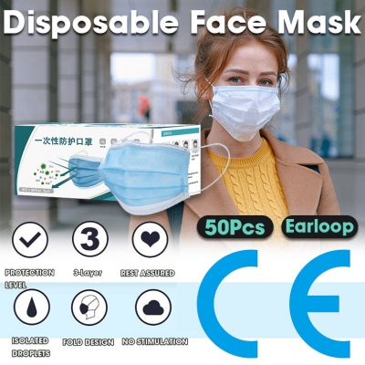 50Pcs Disposable Face Mask 3 Layer Protective Anti-Dust Respirator COD [1661121]