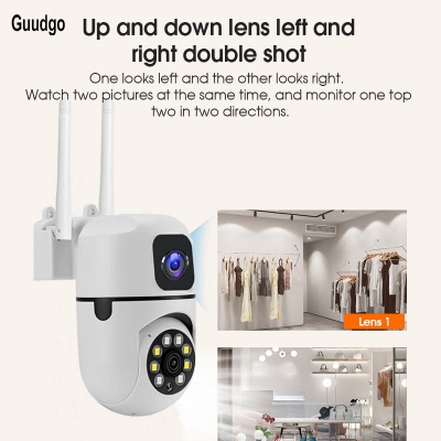 Guudgo 2MP 1080P Dual Llens WiFi Surveillance Camera 360° Panoramic HD Night Vision Humanoid Tracking Two-way Intercom Wireless CCTV IP Cameras APP Remote Control [2009652]