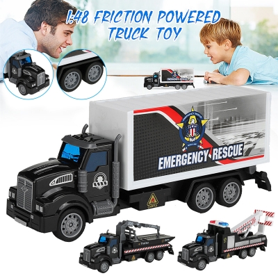 1: 48 Black Obstacle Removal Trailer / Flatbed Vehicle / Transport Vehicle Flat Head Return Environmental Sanitation Vehicle COD [1960636]