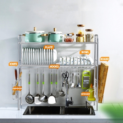 1/2 Tier Stainless Steel Over Sink Dish Drying Rack Drainer Kitchen Storage Rack COD [1598481]