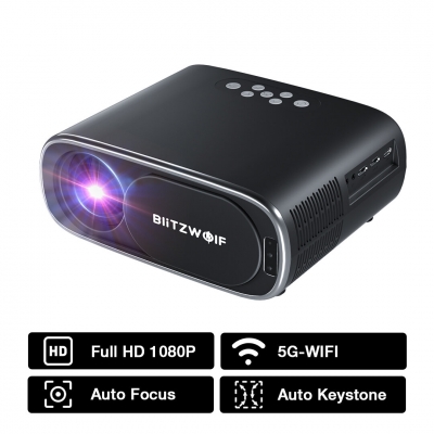 BlitzWolf®BW-V4 1080P Projector 5G-WIFI Mirroring Wireless Auto Focus Auto Keystone Correction Lens Protection Automatic Slide Smart Cinema Home Theater Outdoor Movie EU Plug [1981901]