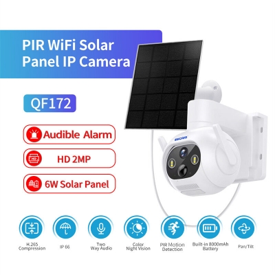 ESCAM QF172 2MP HD WiFi Camera with Solar Panel Built-in Battery PIR Motion Detection Full Color Night Vision Two-Way Audio IP66 Outdoors Security Surveillance PTZ IP Camera [2004117]